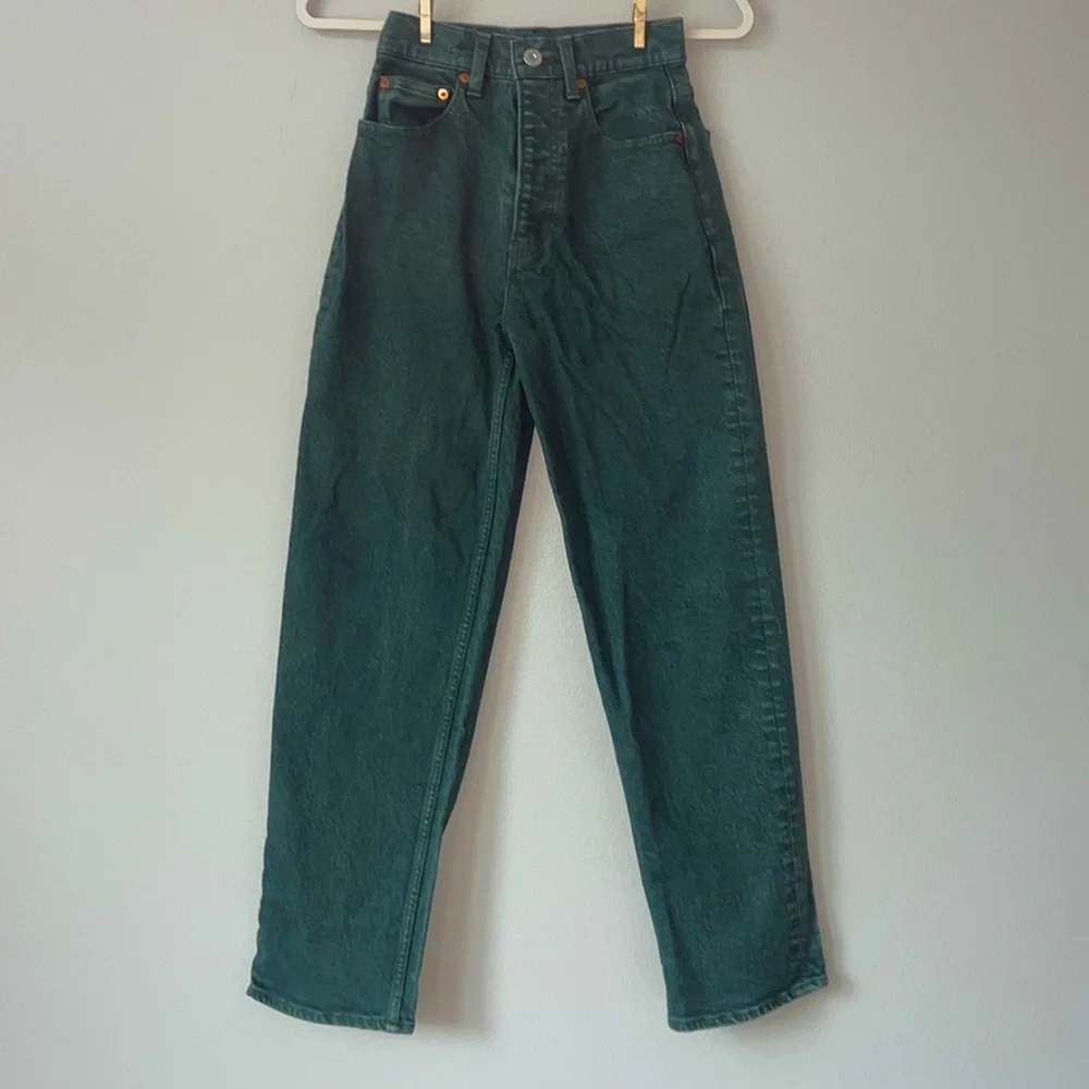 MOUSSY Plain‎ Jeans High Rise Ankle Straight Green Women Sz 24 Japan